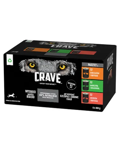CRAVE Dog Dose Mixed Multipack Hrana umeda pentru caini adulti, mix de carne 6x400 g