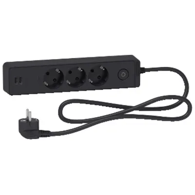 Prelungitor Unica 2P+E, 3premiu + 2 USB + intrerupator, 1.5m, antracit