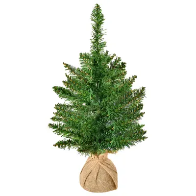 Mini Brad de Craciun Artificial 45cm, brad verde cu 50 Ramuri, baza din iuta, decoratiune de Craciun PVC HOMCOM | Aosom RO