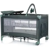 Patut pliabil pentru copii Chipolino Luna Pastel Green cu 2 nivele, saltea de infasat, usita cu fermoar, geanta de transport inclusa