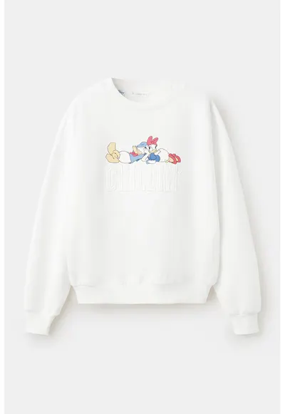 Bluza de trening cu imprimeu Daisy Donald - Alb/Coral/Albastru azur/Bej deschis