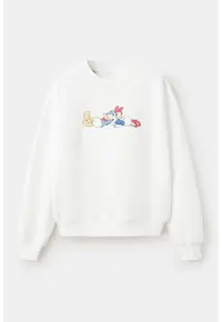 Bluza de trening cu imprimeu Daisy Donald - Alb/Coral/Albastru azur/Bej deschis