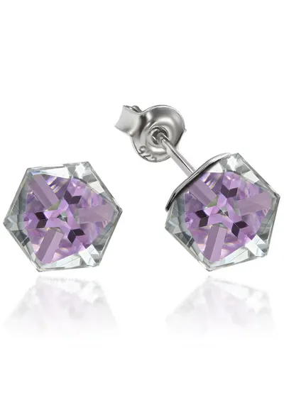 Cercei Argint 925 placat cu rodiu cu cristale Swarovski® Cubic 6mm - Surub - Violet