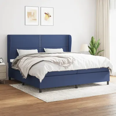 Gossi pat box spring cu saltea, albastru, 200x200 cm, textil