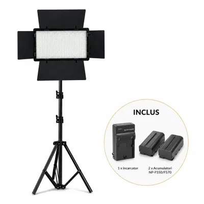 Panou LED Profesional Bi-Color 800 LED, Trepied 200 cm si Kit Dual Acumulatori Inclus | Foto-Video