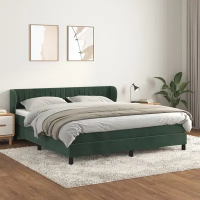 Gossi pat box spring cu saltea, verde inchis, 180x200 cm, catifea