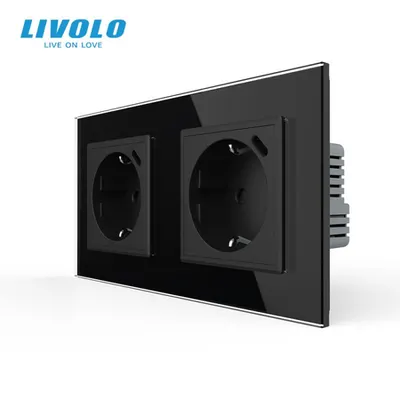 Priza dubla Schuko cu port USB tip C, cu rama sticla Negru