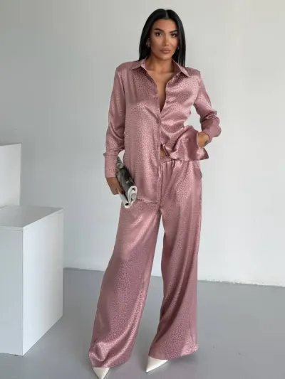 Set pijama dama din doua piese, cu nasturi – 2500406, Roz