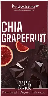 Ciocolată neagră vegană organică cu chia și grapefruit, 60 g, Benjamissimo