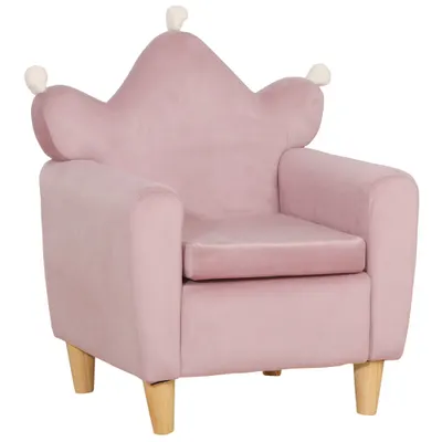 HOMCOM Fotoliu pentru Copii din Material Textil cu Efect de Catifea Roz, cu Spătar în Formă de Coroană, 50.2x41.9x57.8 cm | Aosom Romania