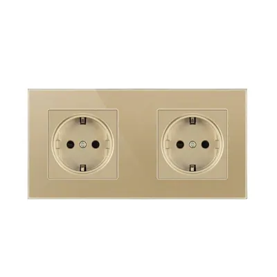 Resigilat Priza Techstar® Crystal TS2, Dubla, Sticla Securizata, Culoare Auriu Sandcastle, 16A