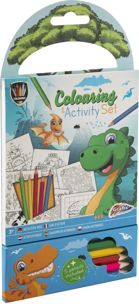 Caiet de colorat și activități Grafix - Dinozaur, cu 5 creioane
