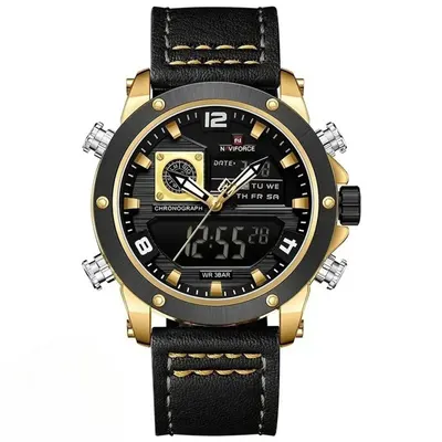Ceas Bărbați Naviforce 9236 Negru-Auriu - Funcții Multiple, Design Military, Cronometru, Rezistent la Apă 3ATM