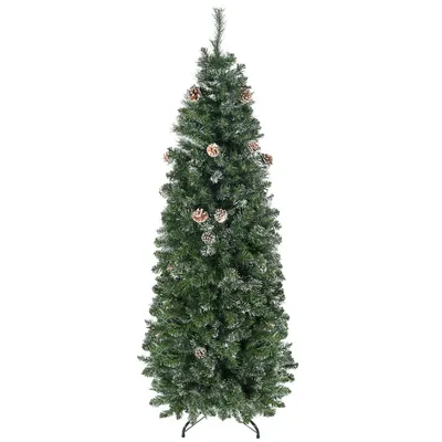 Pom de Craciun Artificial Inalt de 6 ft Tip Creion cu 618 Ramuri Scufundate In Zapada, Deschidere Automata, Baza de Otel, Verde HOMCOM | Aosom Romania