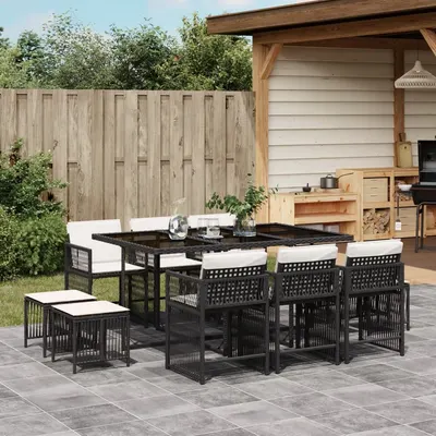 Gossi set mobilier de exterior cu perne, 11 piese, negru, poliratan