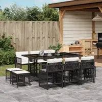 Gossi set mobilier de exterior cu perne, 11 piese, negru, poliratan