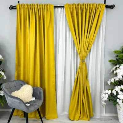 Set 2 bucati de Draperie HoReCa TEXTURATA tip IN ,Galben - 200cm latime x 232cm inaltime, cu rejansa pt bara
