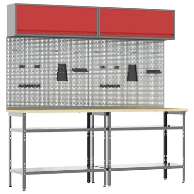 vidaXL Set banc de lucru 8 buc. Roșu și gri Oțel vopsit electrostatic