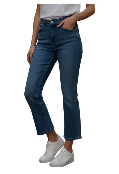 Blugi crop cu croiala evazata Regent