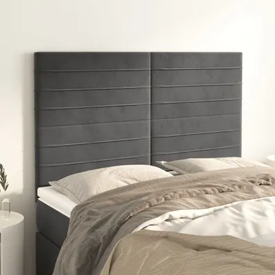 vidaXL Tăblie de pat gri închis 144x5x118/128 cm catifea