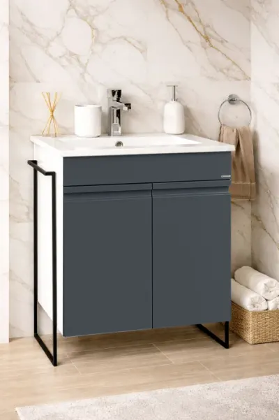 Set Baza front MDF si Lavoar seria 086, cadru metalic, 60 cm, antracit