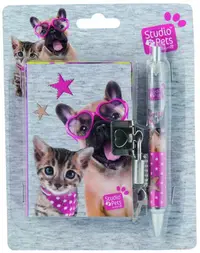 Set jurnal secret cu pix Paso Studio Pets - Catel cu ochelari in forma de inimioara