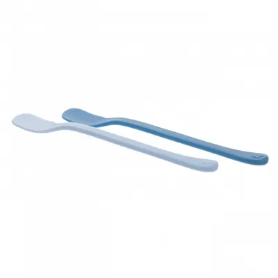 Set 2 lingurite pentru bebelusi Akuku First Blue,forma speciala,materiale sigure fara BPA,maner confortabil
