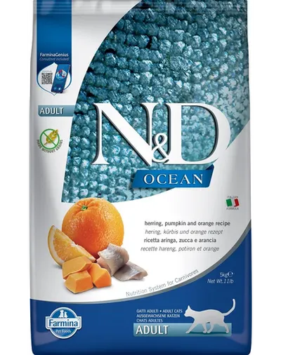 FARMINA N&D Ocean Cat Adult hering, dovleac și portocale 5 kg