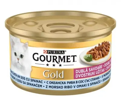 Hrana umeda pentru pisici Gourmet Gold cu peste oceanic spanac 85 gr