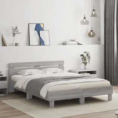vidaXL Cadru de pat cu tăblie, gri sonoma, 150x200 cm, lemn prelucrat