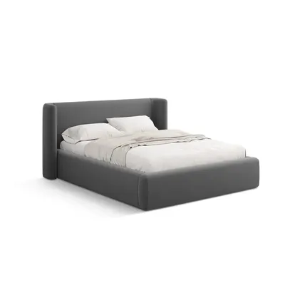 Pat matrimonial gri tapițat cu spațiu de depozitare cu somieră 180x200 cm Jason – Windsor & Co Sofas