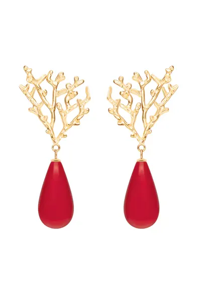 Cercei Coral placat cu aur