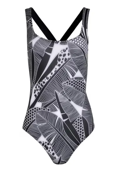 Costum de baie dama bretele subtiri - alb-gri - poliester - elastan