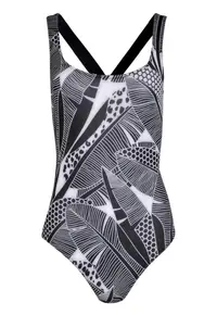 Costum de baie dama bretele subtiri - alb-gri - poliester - elastan