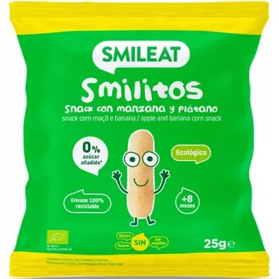 Pufuleti Smilitos Bio cu ulei de masline, banane si mere +8 luni, 25 g – Smileat