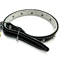 Zgarda din piele, neagra, reglabila, cu tinte, 14 mm x 400 mm