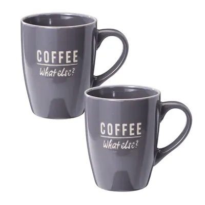 Set 2 căni Excellent Houseware, 340 ml, ceramică, „COFFEE – What else?”