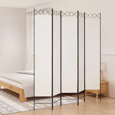 vidaXL Paravan de cameră cu 5 panouri, alb, 200x220 cm, textil