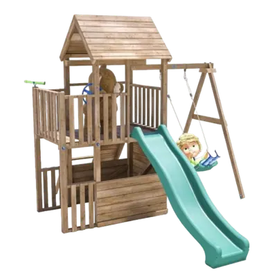 Complex de joaca BalconyFort ™ Single Swing, tobogan verde, Dunster House