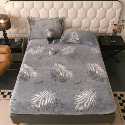 Cearsaf CoCoLiNo, JoJo Home, cu Elastic, 180x200x25cm, 2 fete de perne, 50x70cm, Gri, Frunze
