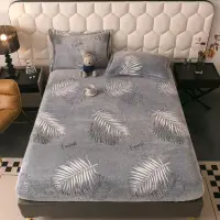 Cearsaf CoCoLiNo, JoJo Home, cu Elastic, 180x200x25cm, 2 fete de perne, 50x70cm, Gri, Frunze