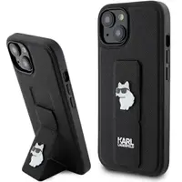 Husa MagSafe pentru Apple iPhone 15 Plus, Karl Lagerfeld, Saffiano Gripstand Choupette, Neagra