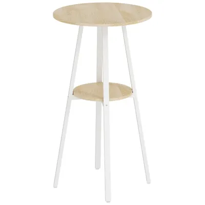 HOMCOM Masă Înaltă Rotundă cu Raft, Masă Modernă pentru Bucătărie sau Dining, PAL, Metal, Lemn Natural și Alb | Aosom Romania