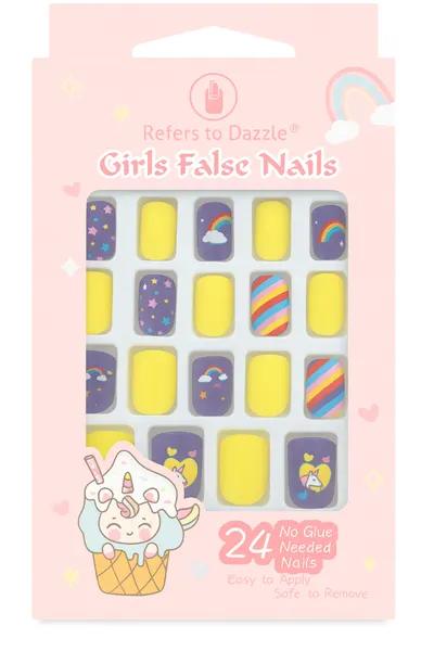 Set 24 Unghii False Press On Unicorn & Rainbow CM87