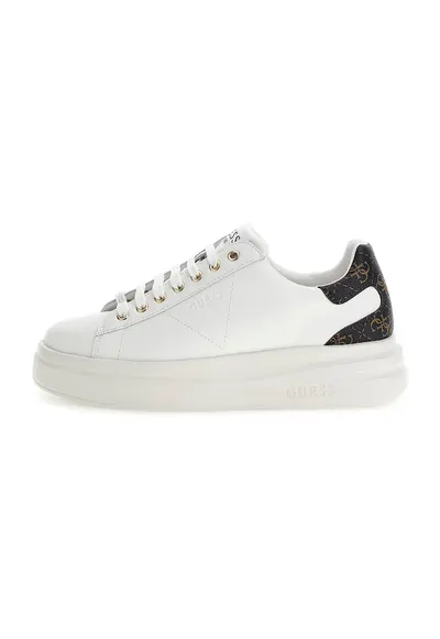 Pantofi sport de piele cu garnituri de piele ecologica - Alb/Maro inchis