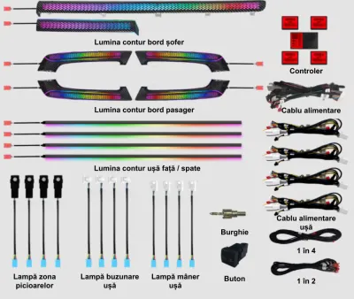 Lumini ambientale dedicate Toyota Land Cruiser Prado 2014-2023, RGB Acrilice 22 in 1 Dinamice cu efect symphony, Control din Aplicatie Bluetooth / Buton