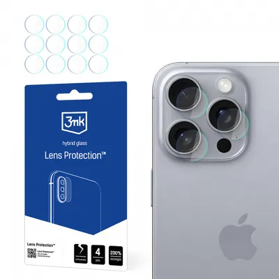 Folie de protectie Camera Spate 3MK Protection pentru Apple iPhone 16 Pro, Sticla Flexibila, Set 4 bucati, Transparenta