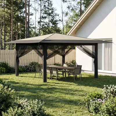 vidaXL Gazebo cu 4 pereți laterali 4 x 4 m Crem și Antracit