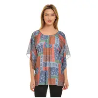 Bluza voal B384 albastru/corai/verde, Natalee | marimea S