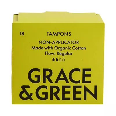 Tampoane din Bumbac Organic Fara Aplicator, Normal, 18 Bucati, Grace and Green